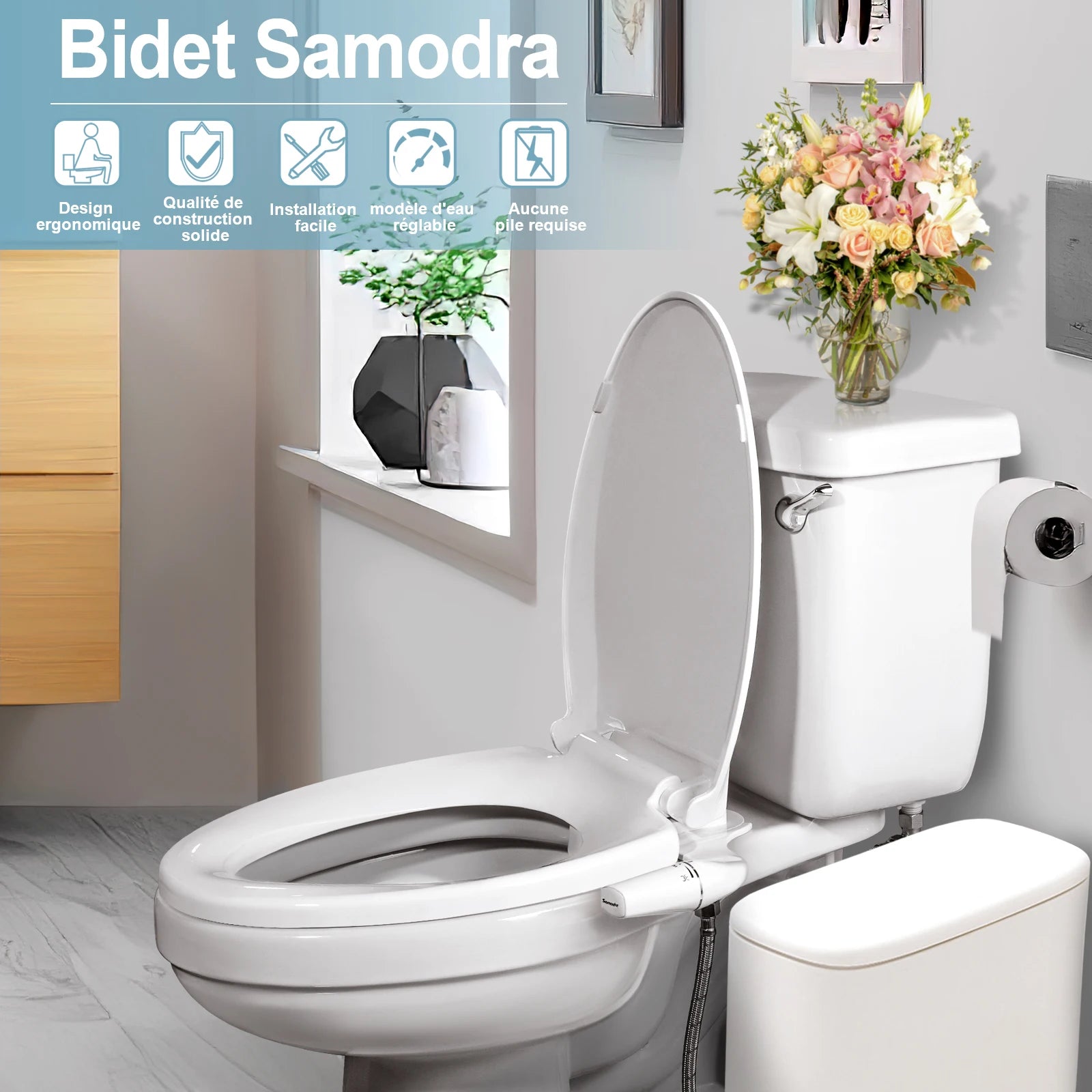 SAMODRA – pulvérisateur de Bidet pour main droite/gauche, Non électrique, double buse, siège de toilette, douche hygiénique pour accessoires de salle de bains