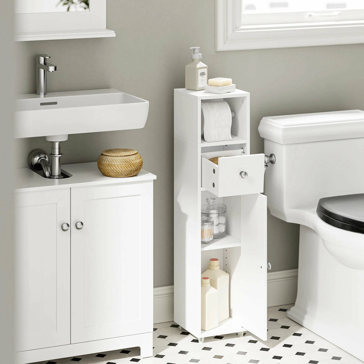 ELVAN - Meuble étroit porte-papier - Porte de rangement