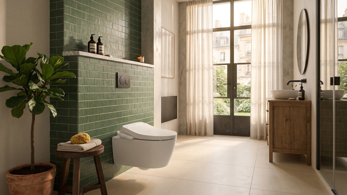 Salle de bain moderne avec WC lavant et douchette bidet ENOR