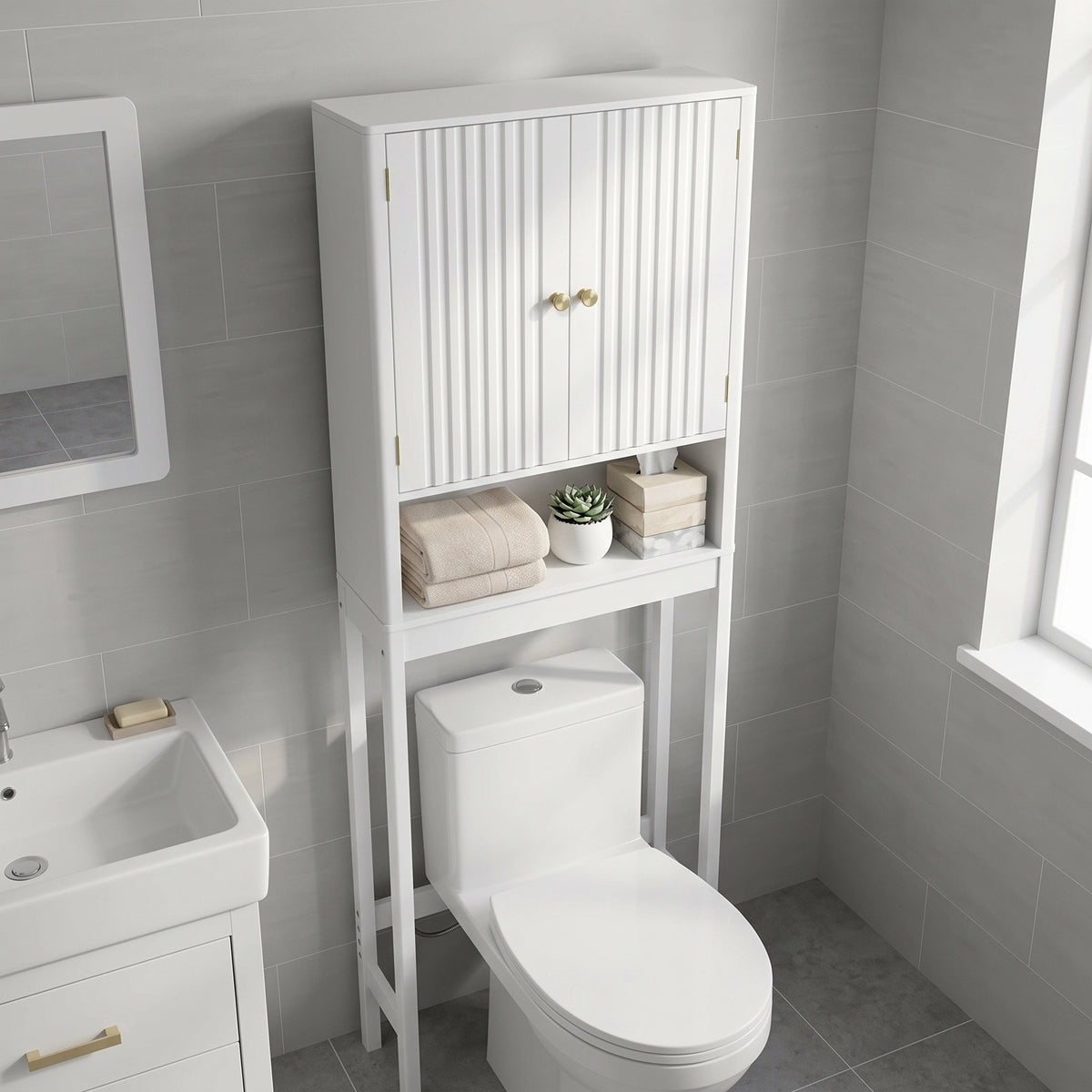 SOLVIA - Meuble WC 2 portes - Rangement au-dessus du WC
